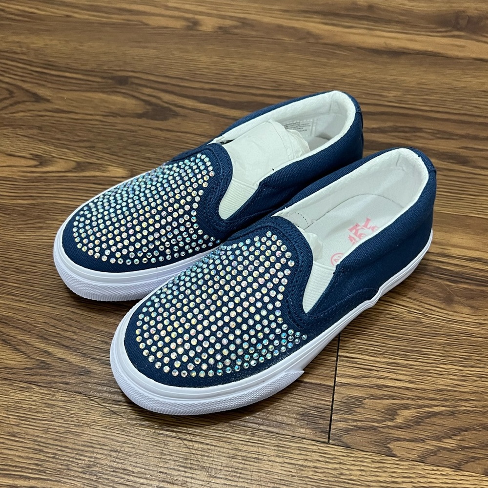 NEW Lelli Kelly Blue Rhinestone Stella Slip On Sneakers Size 28 EU / 11 US